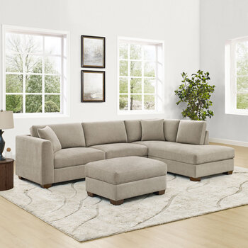 Thomasville Walsen Grey Fabric Corner Sofa with Storage Ottoman