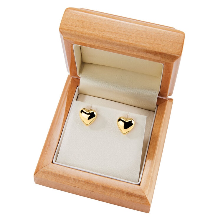 Heart Stud Earrings, 14ct Yellow Gold