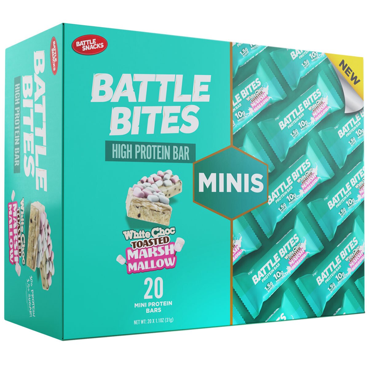 Battle Bites White Chocolate Toasted Marshmallow Minis Protein Bar, 20 ...