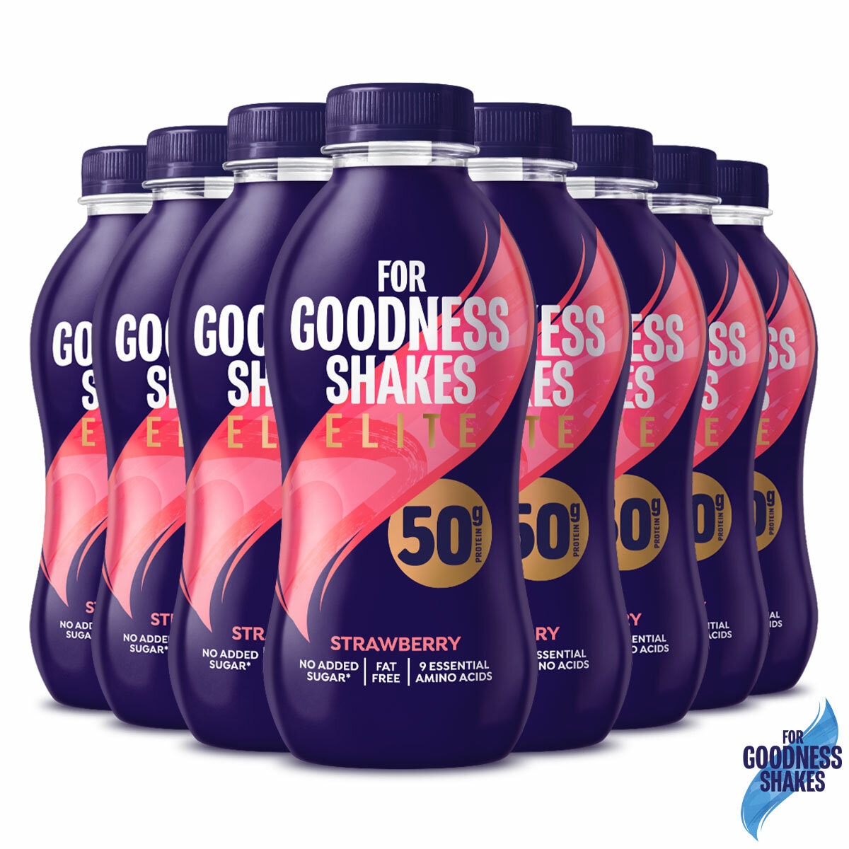 For Goodness Shakes, Protein Strawberry Shake 50g, 8 x 471ml