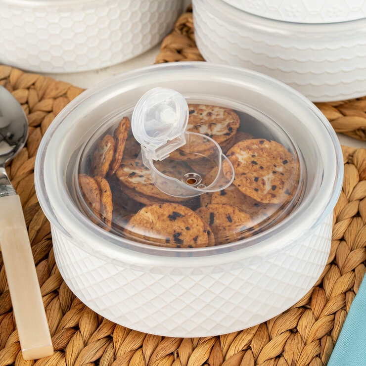 Signature Stoneware Bowls with Lids in White, 6 Pack