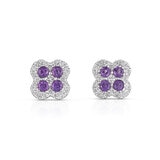Round Cut Amethyst & 0.15ctw Diamond Earrings, 14ct White Gold