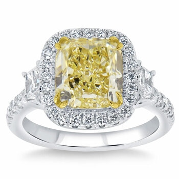 4.88ctw Cushion Cut Fancy Yellow Diamond Halo Ring, Platinum