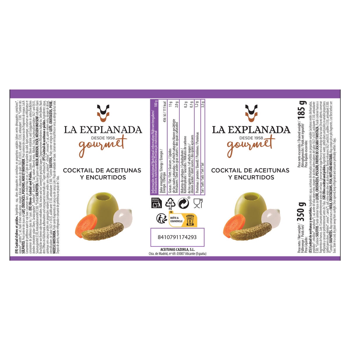 La Explanada Cocktail De Aceitunas Y Encurtidos, 350g