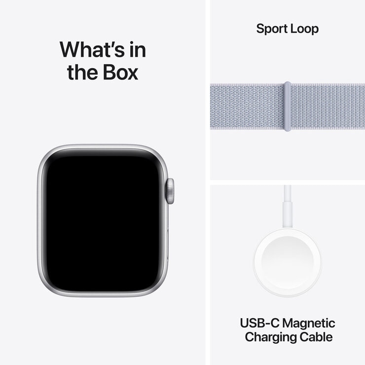 Apple Watch SE GPS, 44mm Silver Aluminium Case with Storm Blue Sport Band Loop, MXET3QA/A