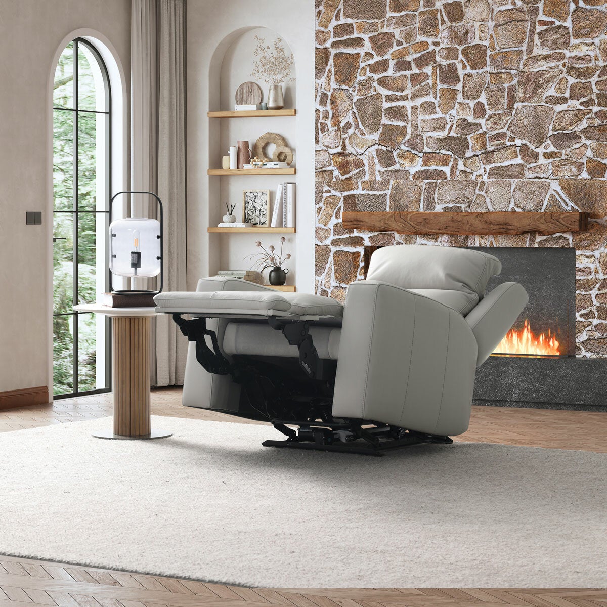 Simon Li Wren Light Grey Leather Power Reclining Armchair with Power Headrest Simon Li Wren Light Grey Leather Power Reclining Armchair with Power Headrest