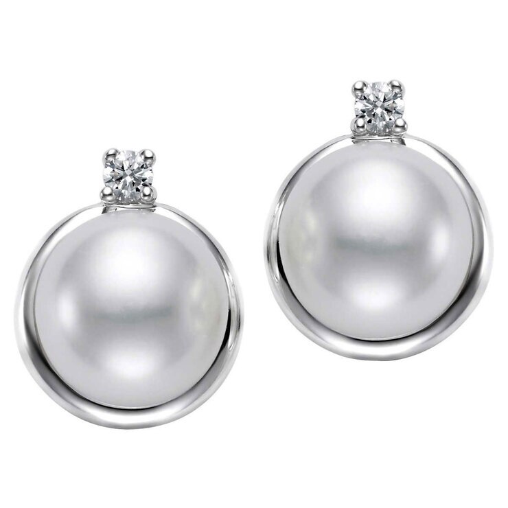 Freshwater 9-10mm Pearl & Diamond 14kt White Gold Earrings Freshwater 9-10mm Pearl & Diamond 14kt White Gold Earrings