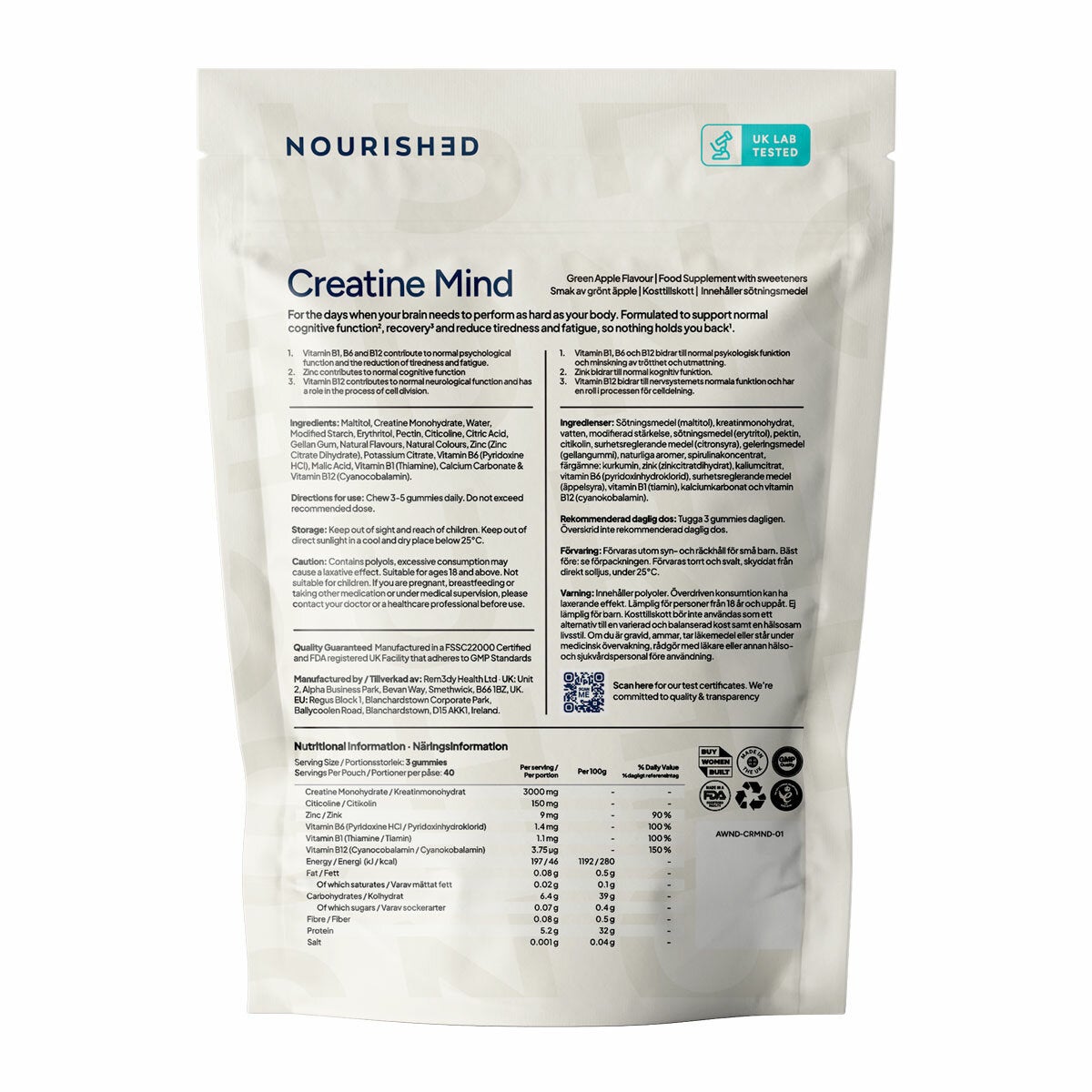 NOURISH3D Creatine Gummies, Green Apple 120 Count 664115