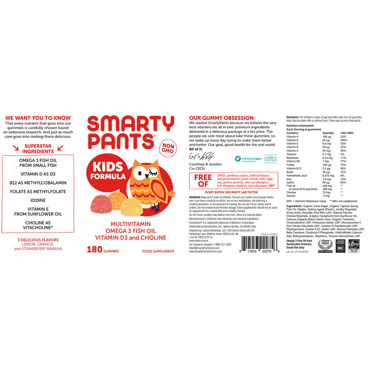 SmartyPants Kids Formula Multivitamin Gummies, 180 Tablets
