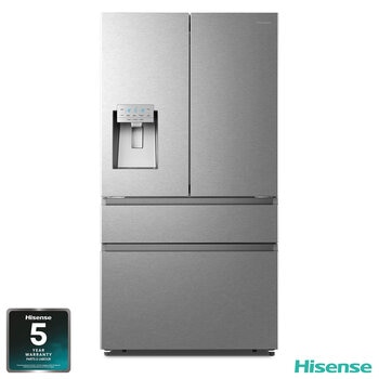 Hisense RF728N4SASE, Multi Door Fridge Freezer with Non Plumbed Water and Ice Dispenser, E Rated in Stainless Steel