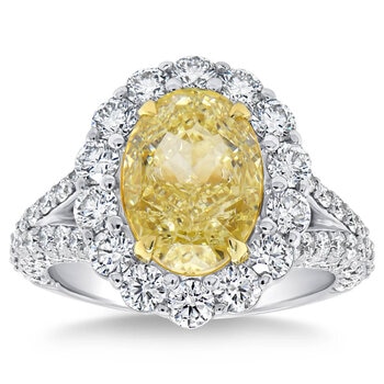 5.61ctw Oval Cut Fancy Yellow Diamond Halo Ring, Platinum