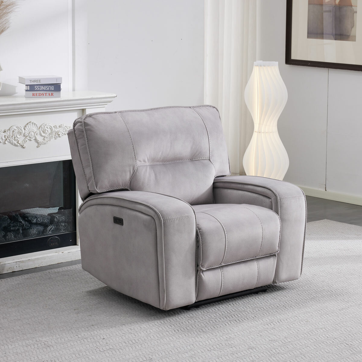 Excalibur Grey Fabric Power Recliner Armchair