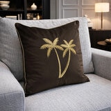 Malini Palms Embellished Brown Velvet Cushion, 45 x 45 cm