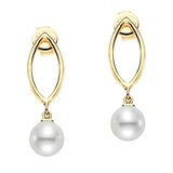 7-7.5mm Cultured Freshwater Pearl Marquise Drop Earring, 18ct Yellow Gold