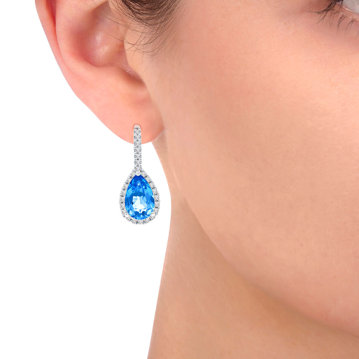 Pear Cut Blue Topaz & 0.47ctw Diamond Earrings, 18ct White Gold