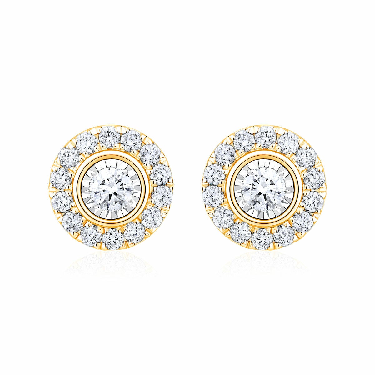 0.22ctw Round Brilliant Cut Diamond Halo Earrings, 14ct Yellow Gold 0.22ctw Round Brilliant Cut Diamond Halo Earrings, 14ct Yellow Gold