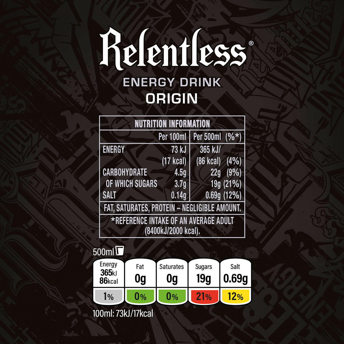Relentless Origin Energy PMP £1.19, 12 x 500ml