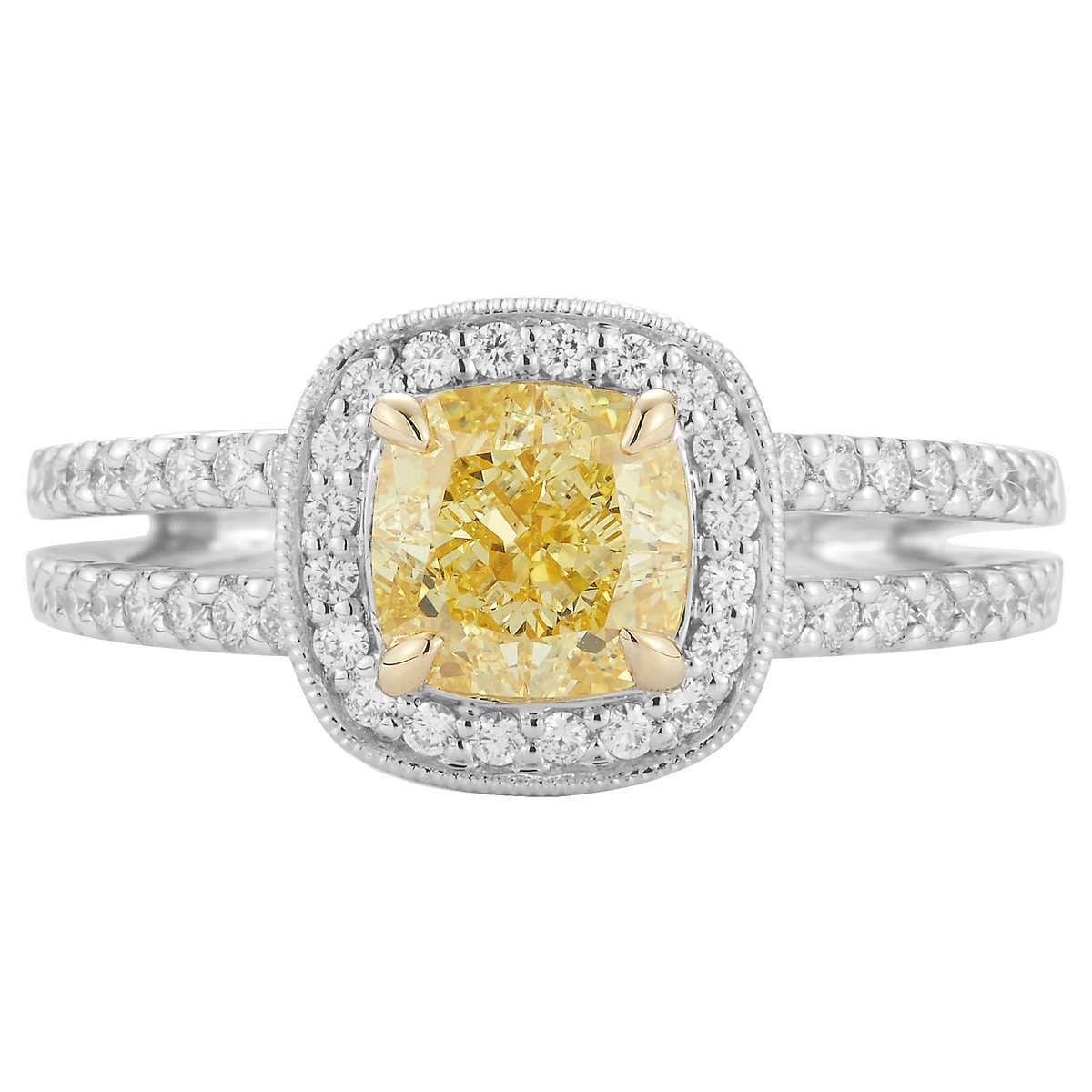 1.81ctw Cushion Cut Fancy Vivid Yellow Diamond Ring, Platinum Costco UK