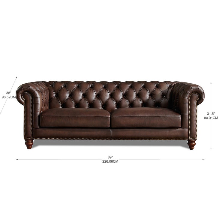 Allington 3 Seater Brown Leather Chesterfield Sofa Costco UK