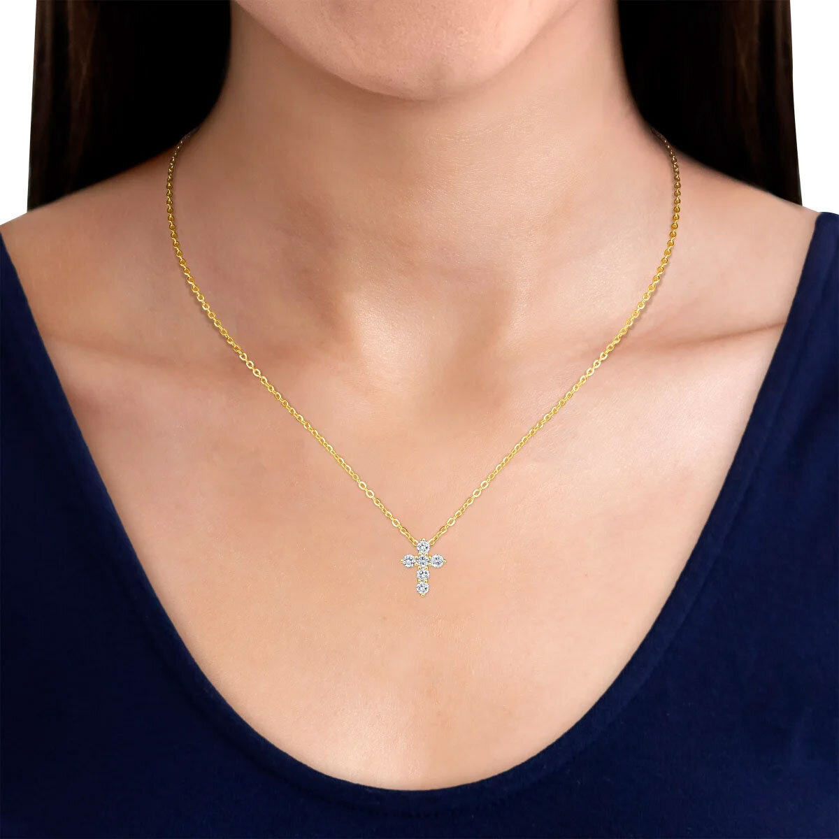 0.50ctw Round Brilliant Cut Diamond Cross Pendant, 14ct Yellow Gold