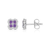 Round Cut Amethyst & 0.15ctw Diamond Earrings, 14ct White Gold