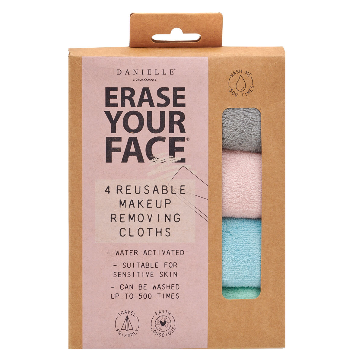 Danielle Creations Erase Your Face Makeup Remover Cloths, 4 Pack in Pastel Colours