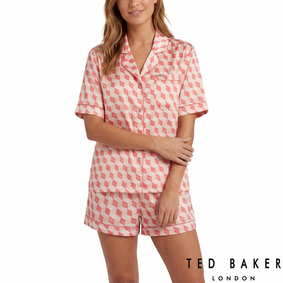 Ted Baker Ladies Satin 2 Piece PJ Set in Coral
