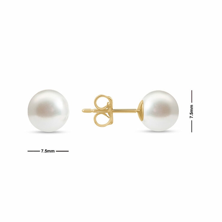 7.5-8mm Akoya White Pearl Earrings, 14ct Yellow Gold 7.5-8mm Akoya White Pearl Earrings, 14ct Yellow Gold