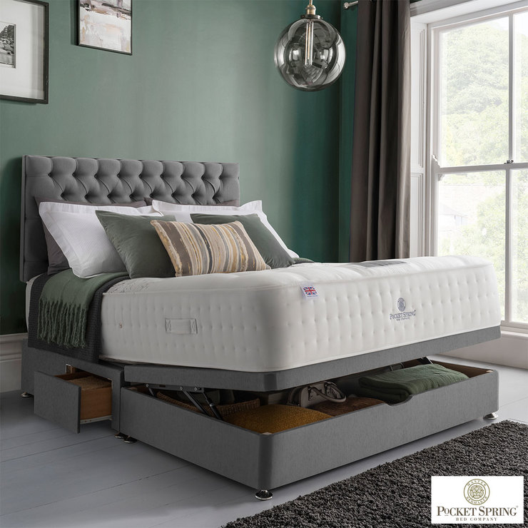 Pocket Spring Bed Company Mulberry Mattress & Grey Ottoman Divan, Super