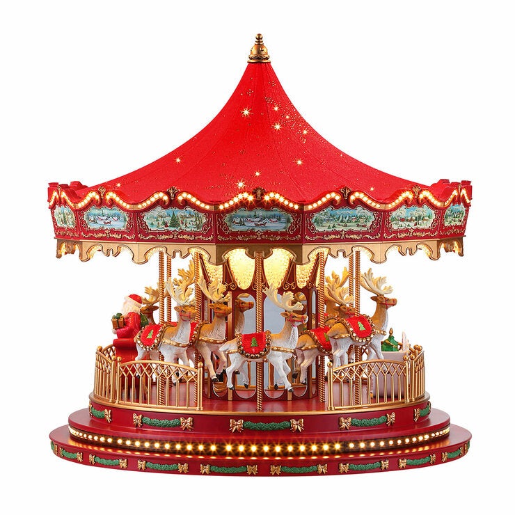 17 Inch Nostalgic Deluxe Glass Embellished Carousel in Red 17 Inch Nostalgic Deluxe Glass Embellished Carousel in Red