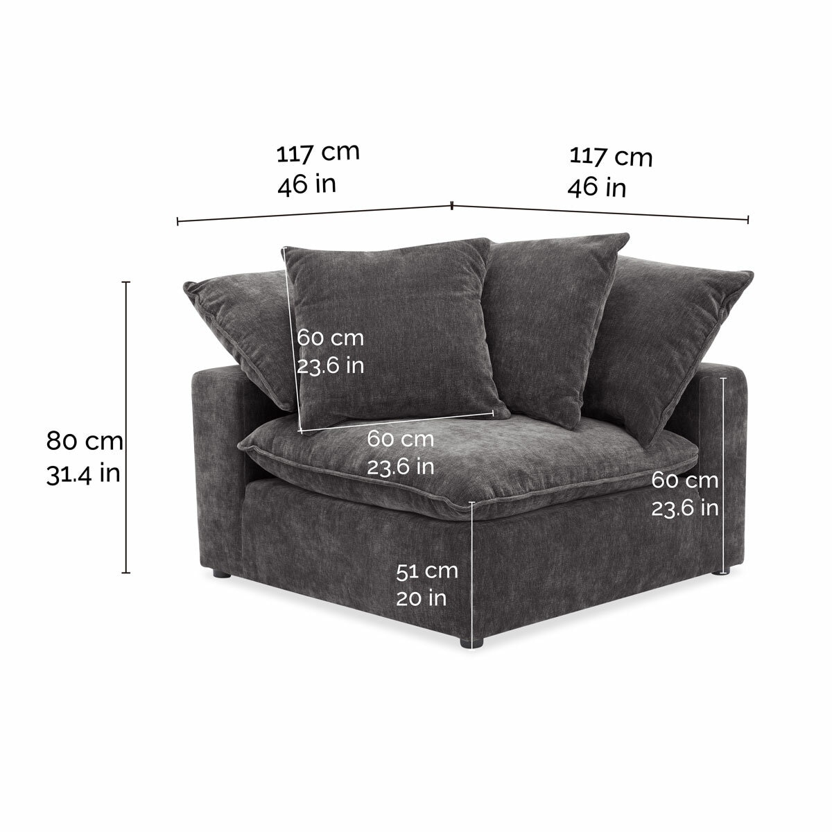 Aiden & Ivy Sereen Dark Grey Fabric Corner Chair