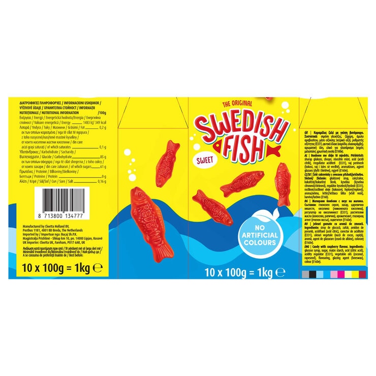 Red Band Swedish Fish, 10 x 100g