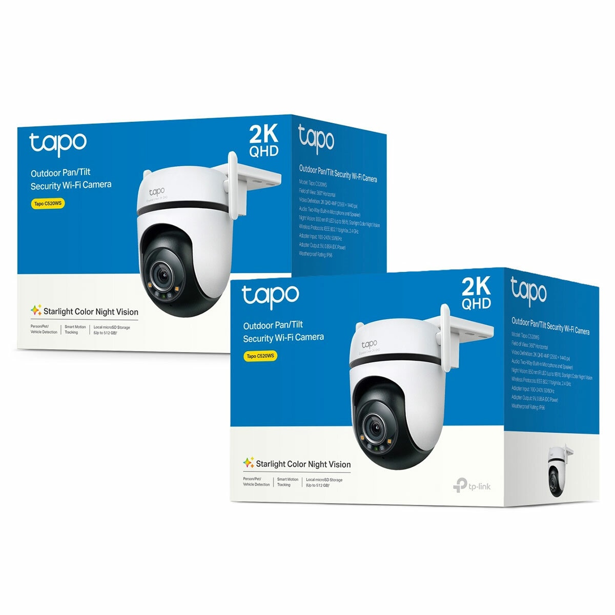 TP-Link Tapo C520WS 2K 4MP Outdoor Pan/Tilt Security Wi-Fi Camera -2 Pack