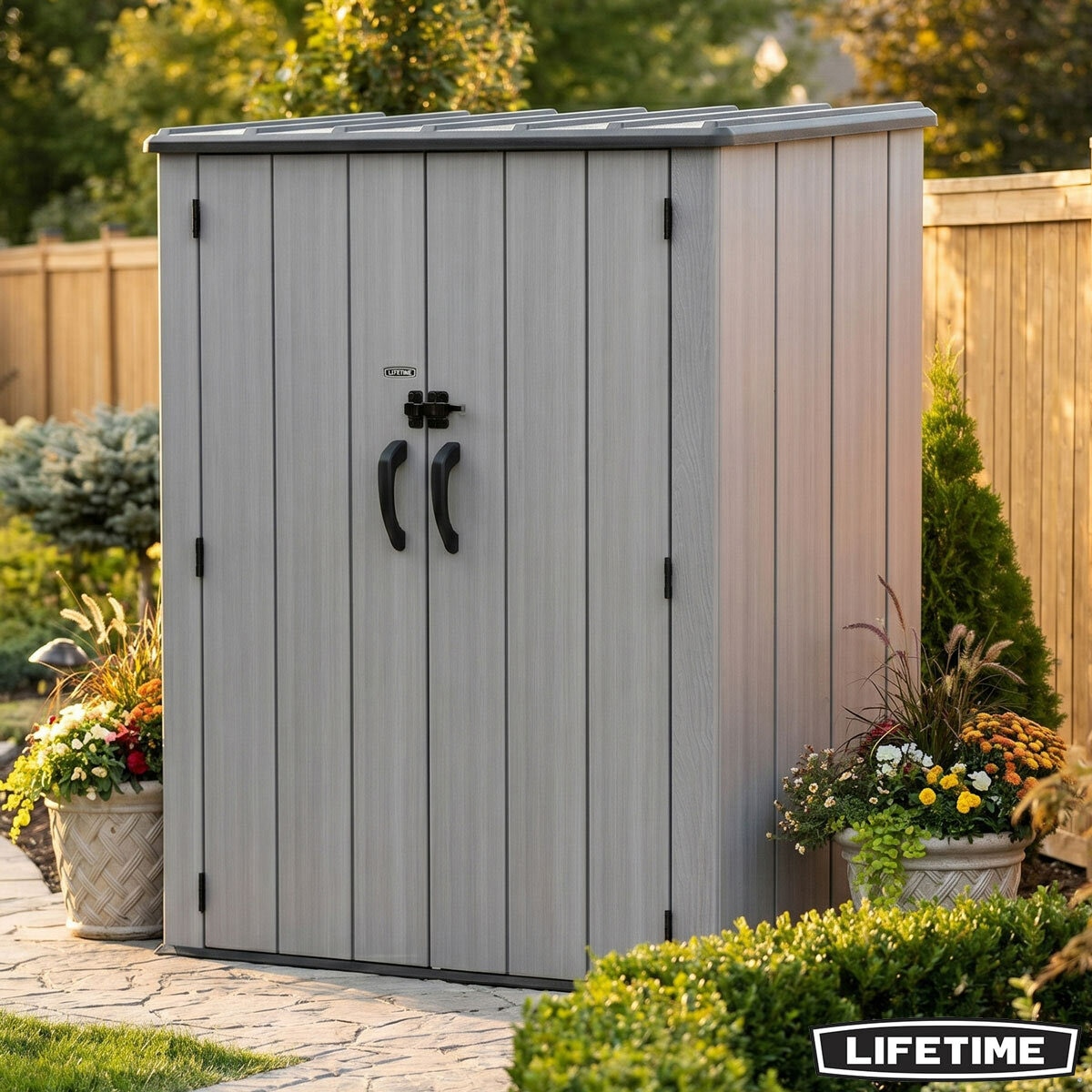 Lifetime 4ft 6" x 2ft 4" (1.4 x 0.7m) Vertical 1,510 Litre Storage Shed with Shelving - Model 60457