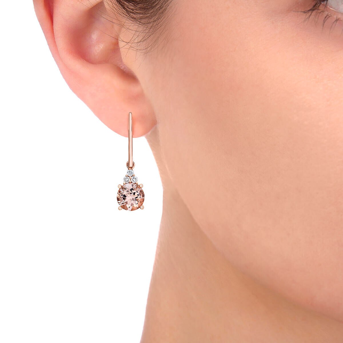 Morganite & 0.13ctw Diamond Earrings, 14k Rose Gold