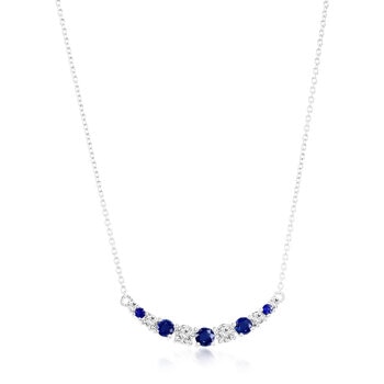 Round Cut Blue Sapphire & 0.37ctw Diamond Necklace, 14ct White Gold