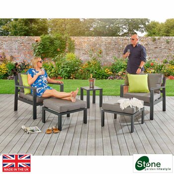 Stone Garden 5 Piece Armchair and Footstool Patio Set in Two Colours