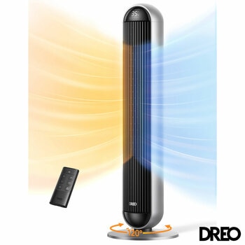 Lifestyle image of Dreo 2-in-1 Tower Fan & Heater with remote