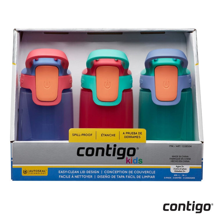 Contigo Autoseal Gizmo Sip Kids 415ml Water Bottles, 3 Pack in Purple