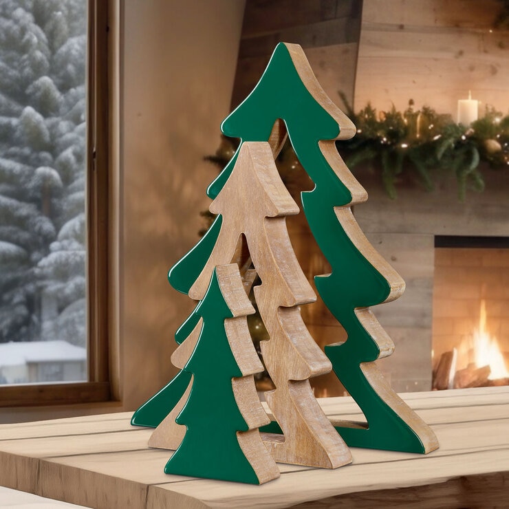 Decorative Wooden Nesting Trees, Green Decorative Wooden Nesting Trees, Green