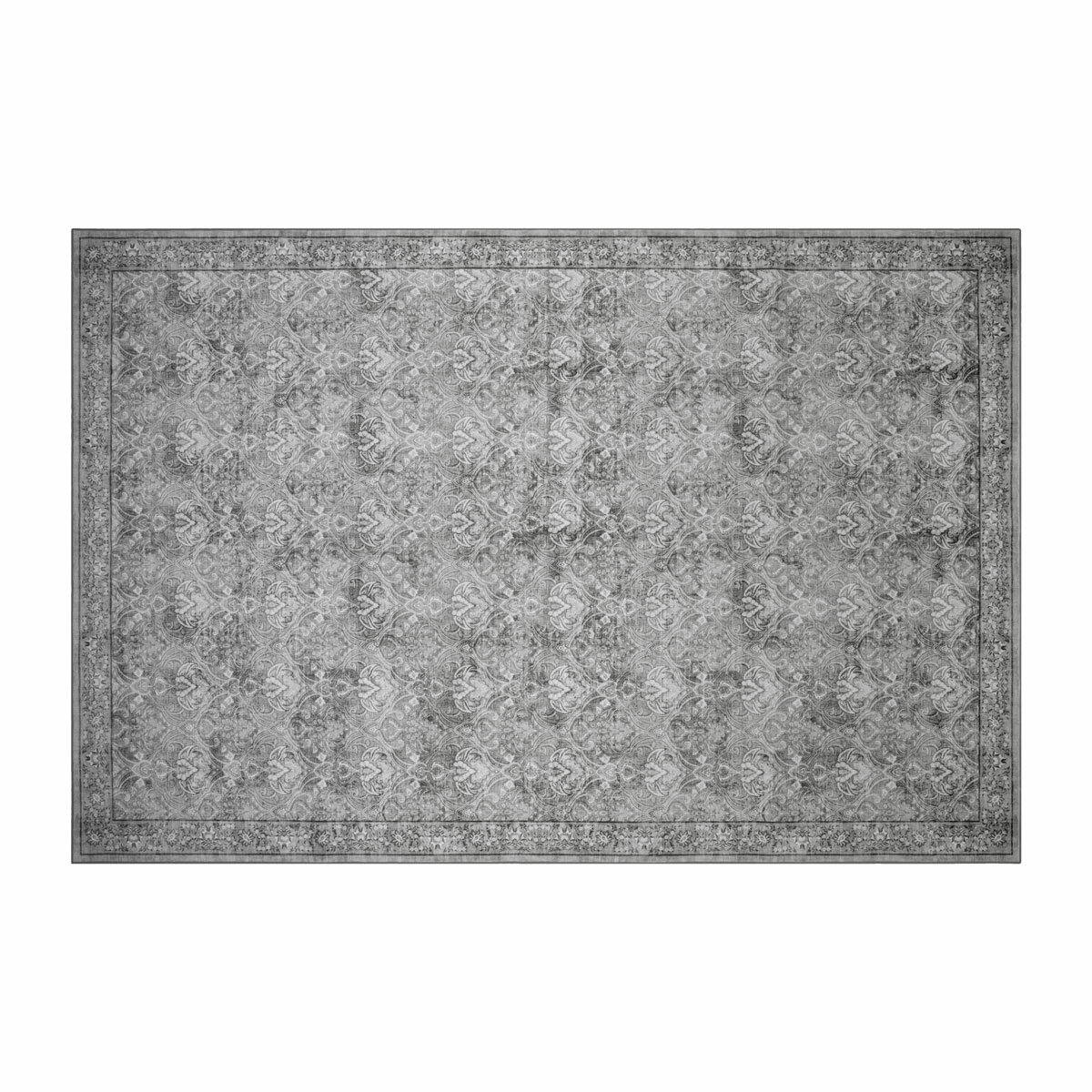 Grey patterned rug with floral and paisley design