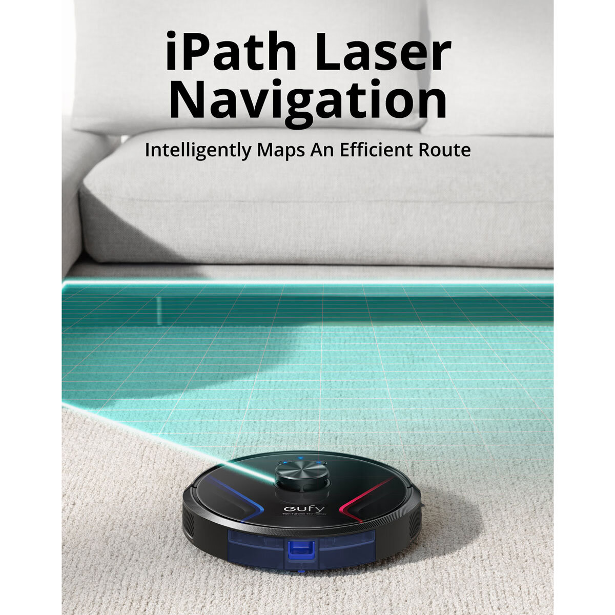 Lifestyle image of Eufy X8 depicting its laser navigation