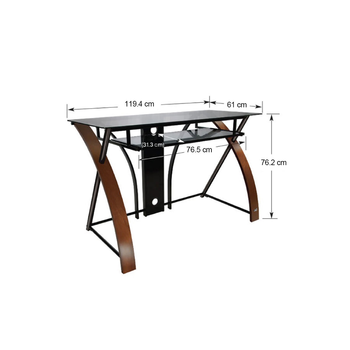 Accord Concept CED-301 Espresso Curved Wood & Glass Home Office Desk