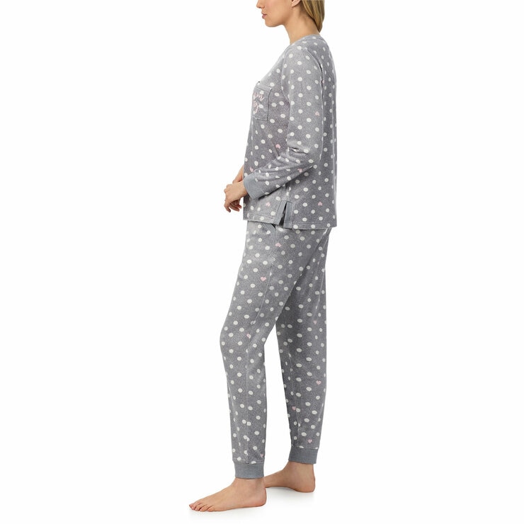 Jane & Bleecker Women's Silky Plush Pyjama Set in Grey Hearts