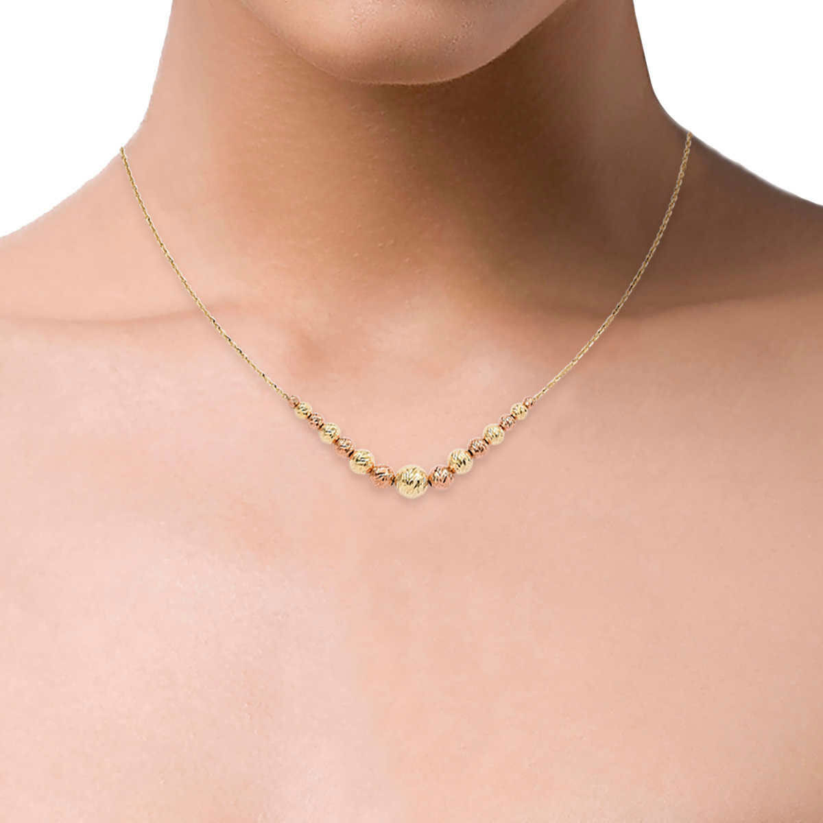 14ct Two-Tone Gold Graduated Beaded Necklace