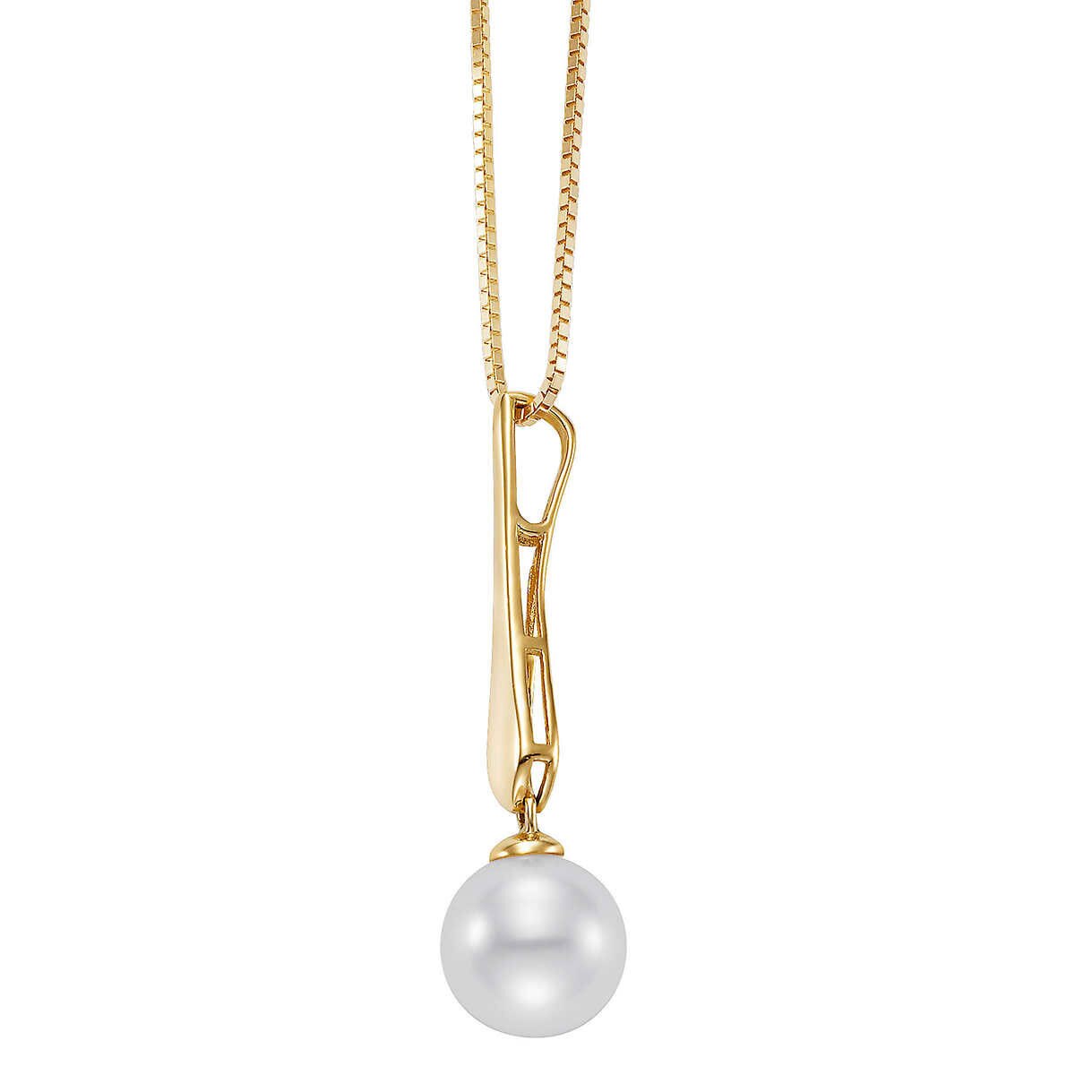 8-8.5mm Cultured Freshwater White Pearl Drop Pendant, 14ct Yellow Gold