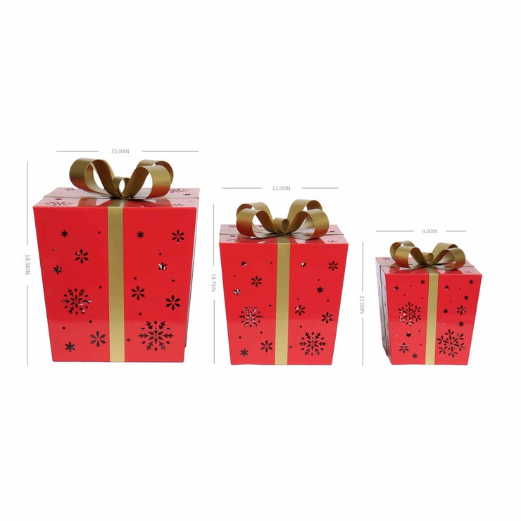 Metal Gift Boxes with LED Lights - Set of 3
