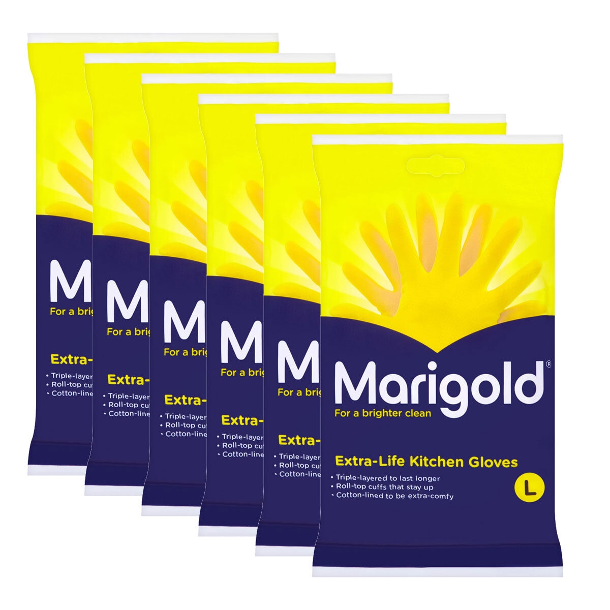 Marigold Extra Life Kitchen Gloves, 6 Pack - Large