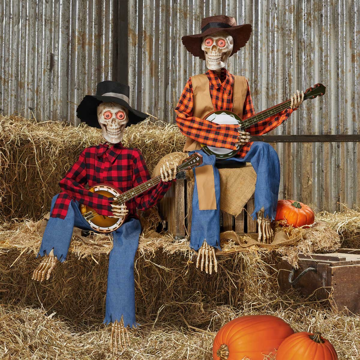 Halloween 3ft 3 Inches (99 cm) Pair of Animated Banjo Skeletons with Lights & Sounds