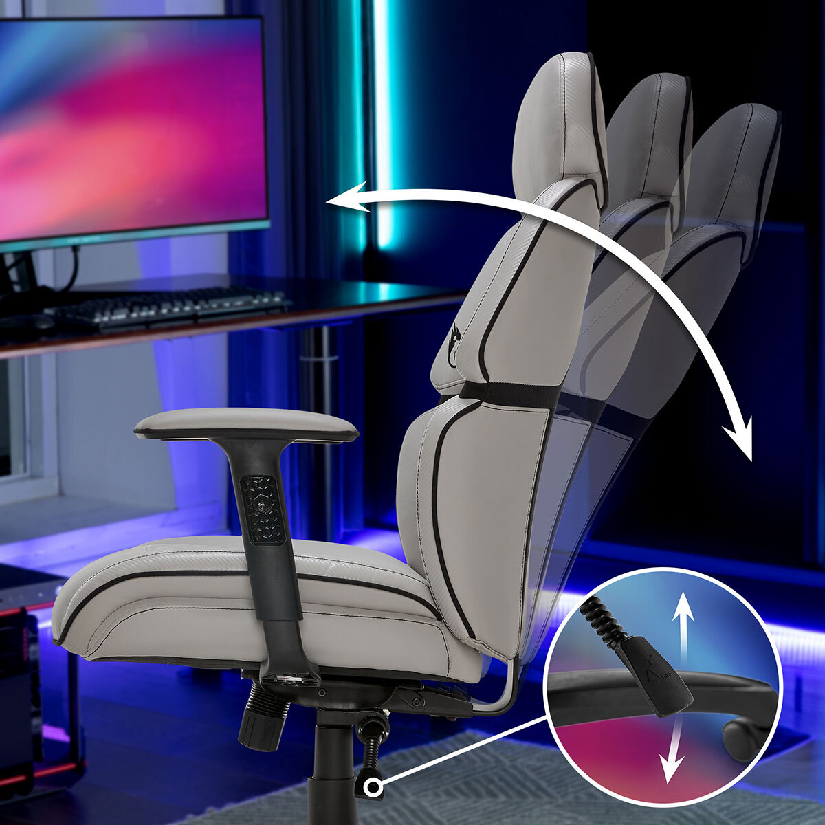 DPS® Centurion Gaming Chair with Adjustable Headrest, White